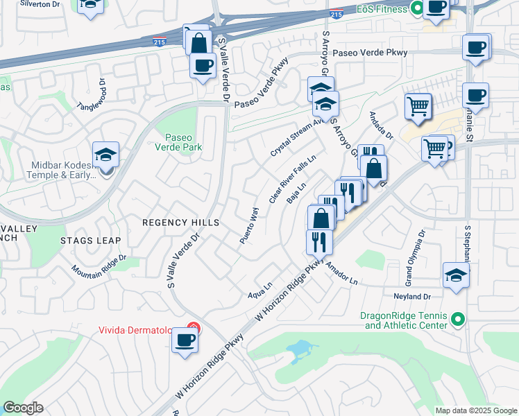 map of restaurants, bars, coffee shops, grocery stores, and more near 1803 Puerto Way in Henderson