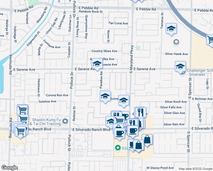 map of restaurants, bars, coffee shops, grocery stores, and more near 1037 East Shadow Pool Court in Las Vegas