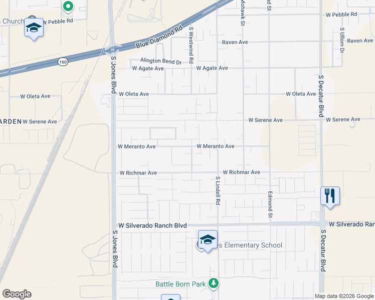 map of restaurants, bars, coffee shops, grocery stores, and more near 9445 South Westwind Road in Las Vegas