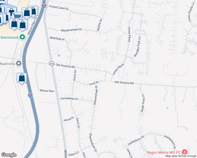 map of restaurants, bars, coffee shops, grocery stores, and more near 9128 Ford Drive in Brentwood