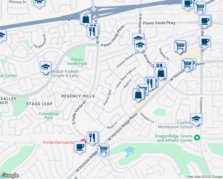map of restaurants, bars, coffee shops, grocery stores, and more near 1803 Puerto Way in Henderson