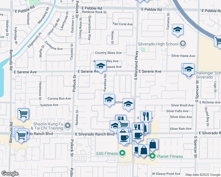 map of restaurants, bars, coffee shops, grocery stores, and more near 1037 East Shadow Pool Court in Las Vegas