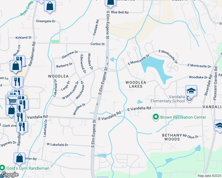 map of restaurants, bars, coffee shops, grocery stores, and more near 7 Woodlea Valley Cove in Greensboro
