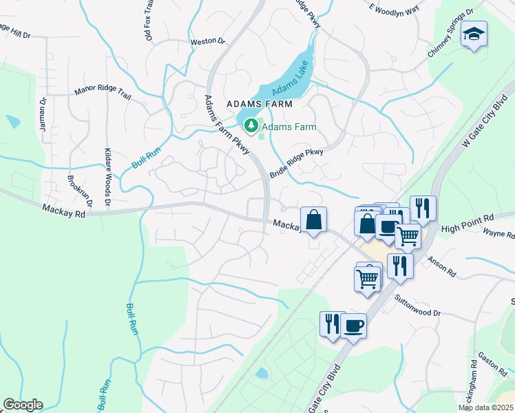 map of restaurants, bars, coffee shops, grocery stores, and more near 5500 Traders Way in Greensboro