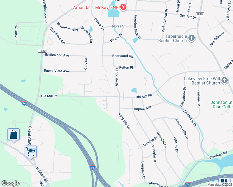 map of restaurants, bars, coffee shops, grocery stores, and more near 3801 Langdale Drive in High Point