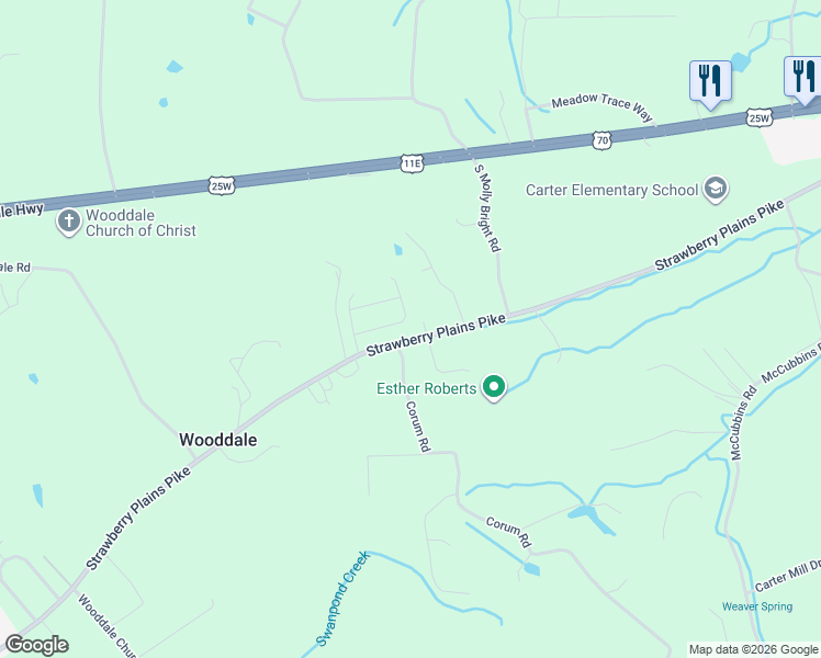 map of restaurants, bars, coffee shops, grocery stores, and more near 8200 Strawberry Plains Pike in Knoxville