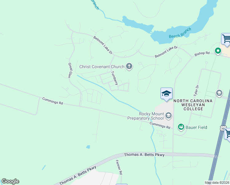 map of restaurants, bars, coffee shops, grocery stores, and more near 135 Montrose in Rocky Mount