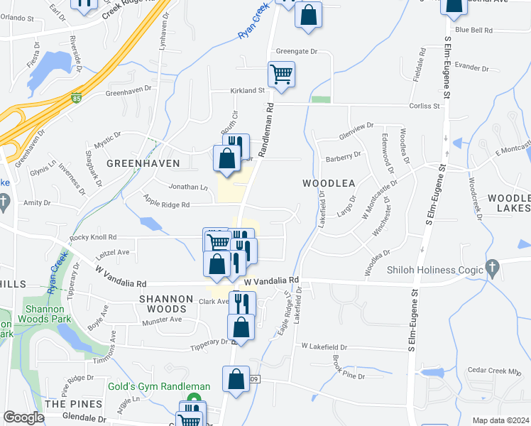 map of restaurants, bars, coffee shops, grocery stores, and more near 317 Apple Ridge Road in Greensboro