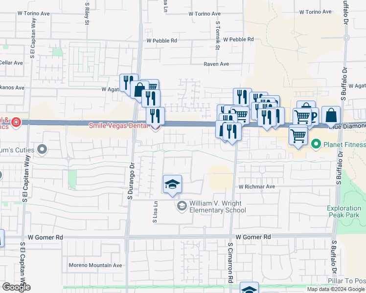 map of restaurants, bars, coffee shops, grocery stores, and more near 8409 Insignia Avenue in Las Vegas