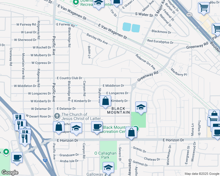 map of restaurants, bars, coffee shops, grocery stores, and more near 321 East Middleton Drive in Henderson