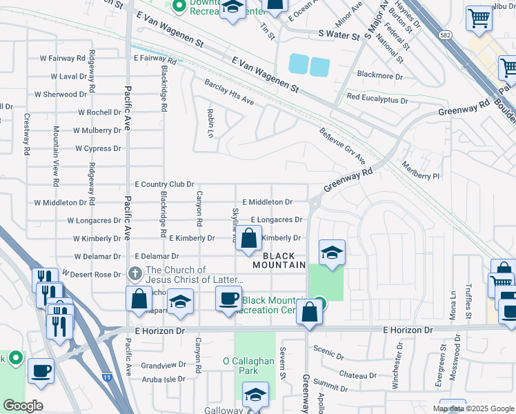 map of restaurants, bars, coffee shops, grocery stores, and more near 321 East Middleton Drive in Henderson
