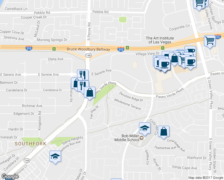 map of restaurants, bars, coffee shops, grocery stores, and more near 2573 Diplomacy Pointe Court in Henderson