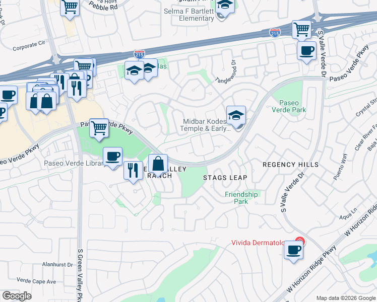 map of restaurants, bars, coffee shops, grocery stores, and more near 2002 Mesquite Wood Court in Henderson
