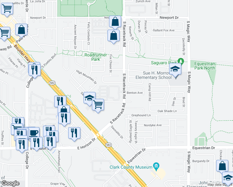 map of restaurants, bars, coffee shops, grocery stores, and more near 698 South Racetrack Road in Henderson