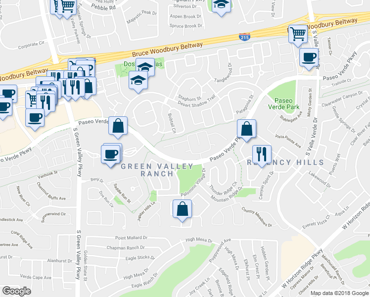 map of restaurants, bars, coffee shops, grocery stores, and more near 2002 Mesquite Wood Court in Henderson