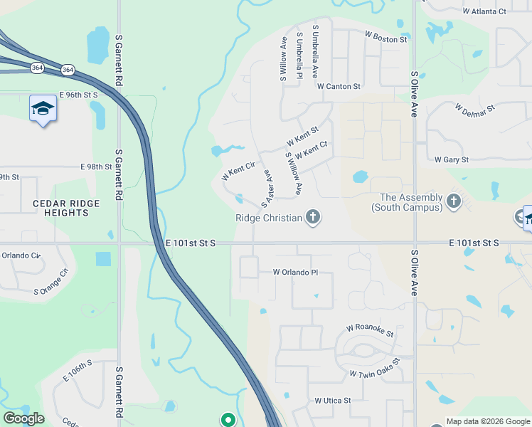map of restaurants, bars, coffee shops, grocery stores, and more near 3400 South Aster Avenue in Broken Arrow