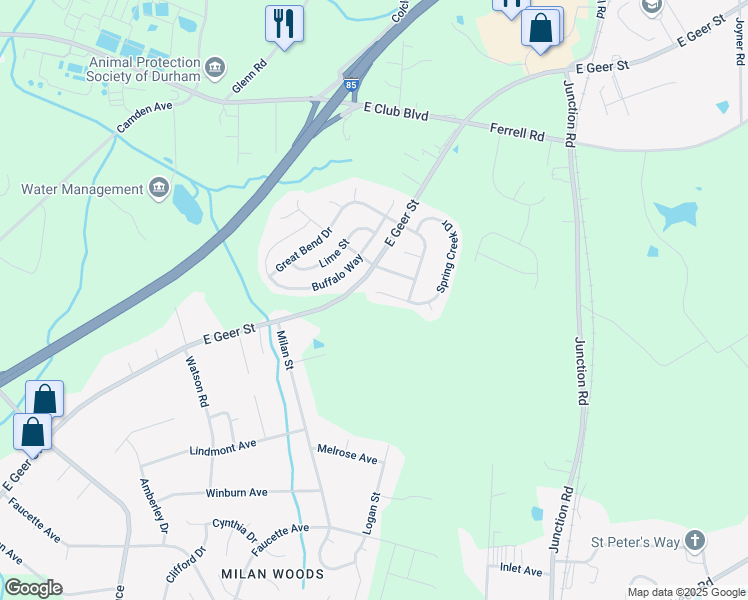 map of restaurants, bars, coffee shops, grocery stores, and more near 1904 Landon Farms Lane in Durham