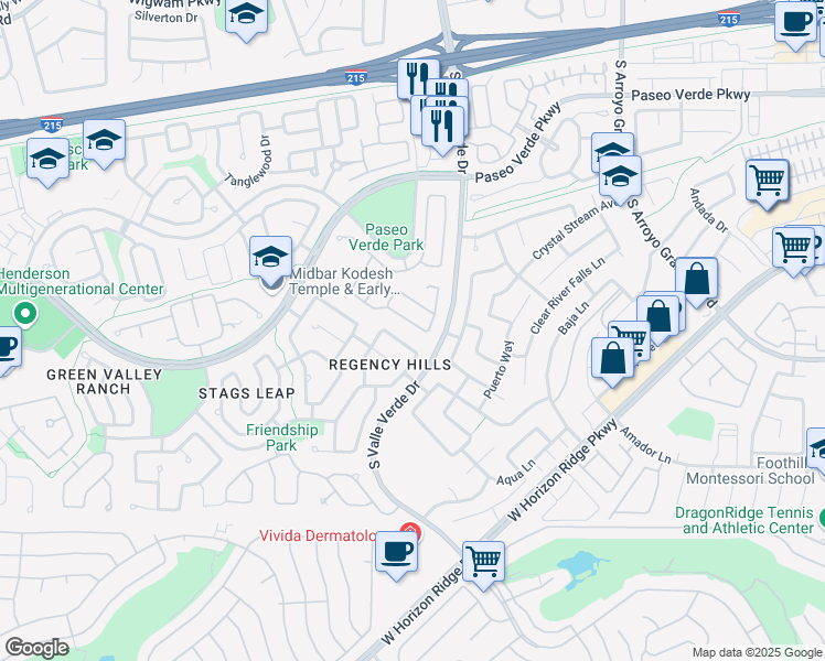 map of restaurants, bars, coffee shops, grocery stores, and more near 1829 Vista Pointe Avenue in Henderson