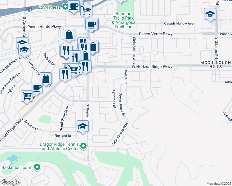 map of restaurants, bars, coffee shops, grocery stores, and more near 210 Lynbrook Street in Henderson