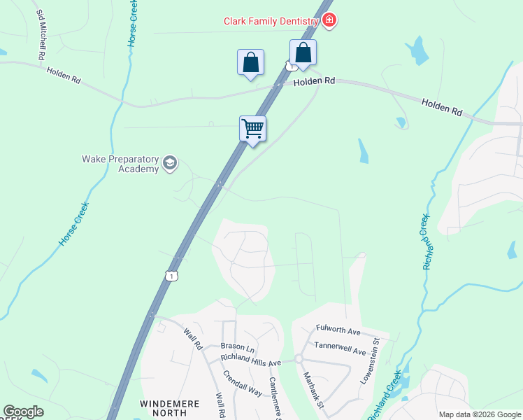 map of restaurants, bars, coffee shops, grocery stores, and more near 60 Rolling Acres Road in Youngsville