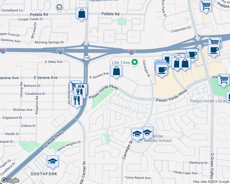map of restaurants, bars, coffee shops, grocery stores, and more near 203 Animated Court in Henderson