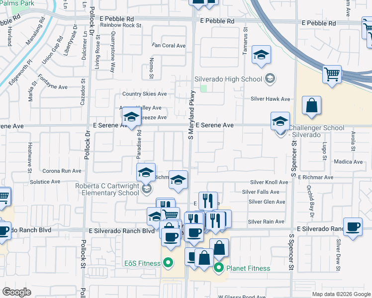 map of restaurants, bars, coffee shops, grocery stores, and more near 9362 Santa Fe Rose Street in Las Vegas