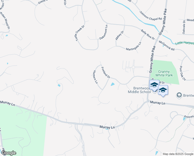 map of restaurants, bars, coffee shops, grocery stores, and more near 616 Hunters Lane in Brentwood