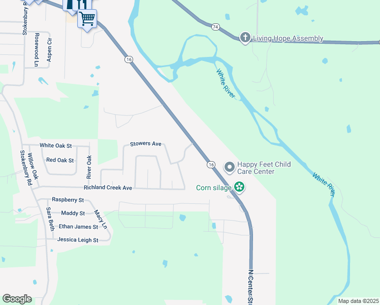 map of restaurants, bars, coffee shops, grocery stores, and more near 445 Oakwoods Drive in Elkins