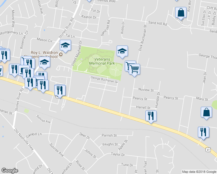 map of restaurants, bars, coffee shops, grocery stores, and more near 4026 RG Buchanan Drive in La Vergne