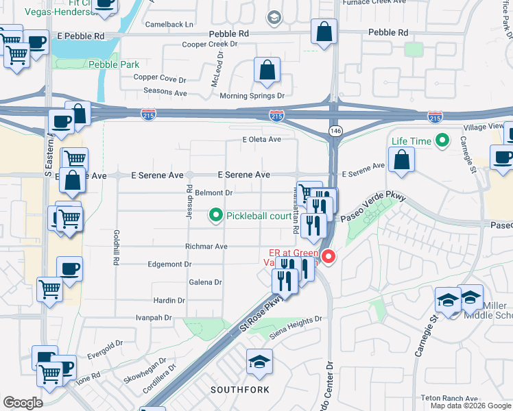 map of restaurants, bars, coffee shops, grocery stores, and more near 2803 Candelaria Drive in Henderson