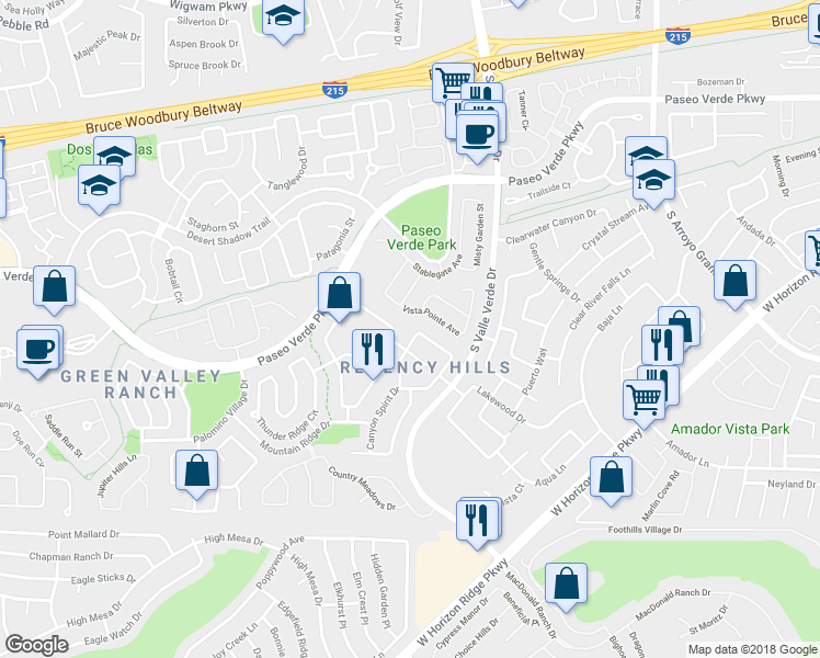 map of restaurants, bars, coffee shops, grocery stores, and more near 1843 Vista Pointe Avenue in Henderson