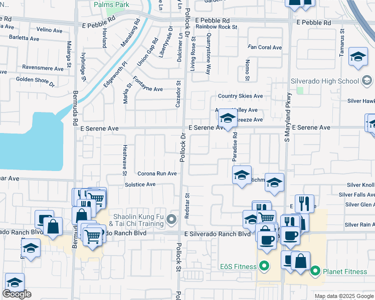map of restaurants, bars, coffee shops, grocery stores, and more near 9358 South Chateau Saint Jean Drive in Las Vegas