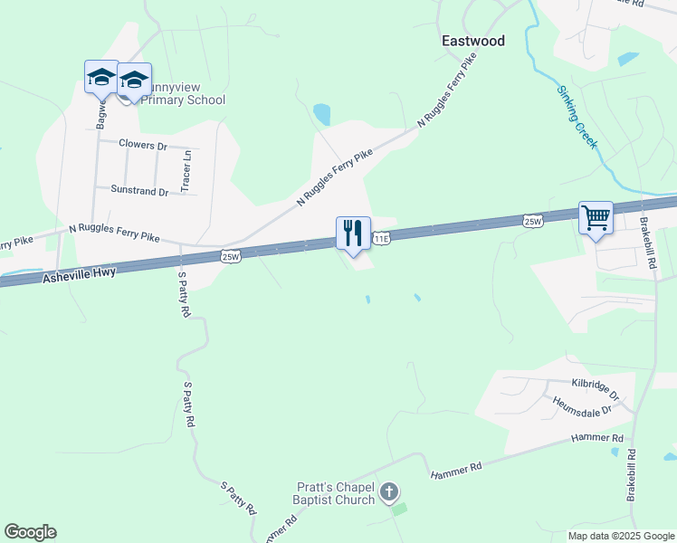 map of restaurants, bars, coffee shops, grocery stores, and more near 109 Boundary Lane in Knoxville