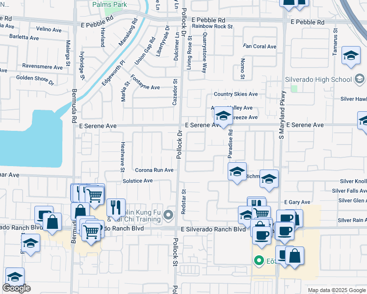map of restaurants, bars, coffee shops, grocery stores, and more near 9387 South Chateau Saint Jean Drive in Las Vegas