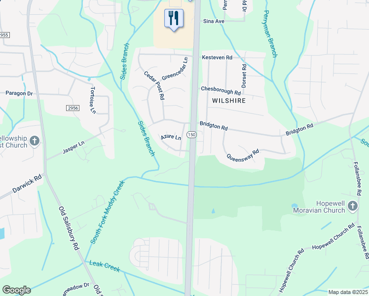 map of restaurants, bars, coffee shops, grocery stores, and more near 3761 Holmes Creek Place in Winston-Salem