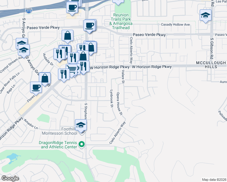 map of restaurants, bars, coffee shops, grocery stores, and more near 208 Lynbrook Street in Henderson