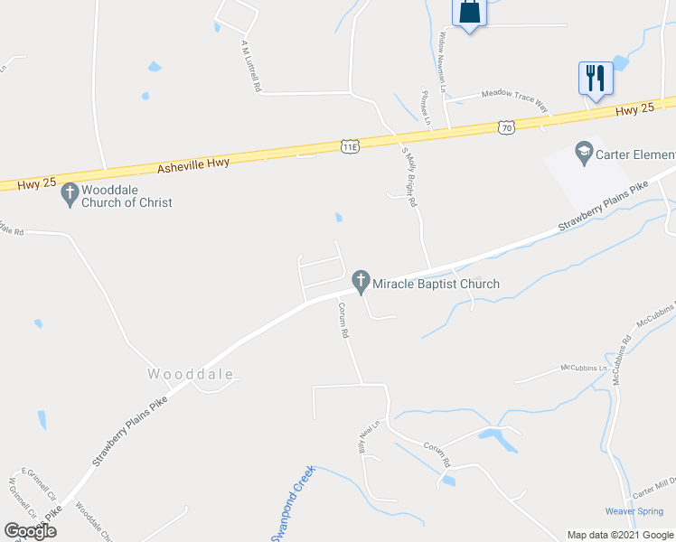 map of restaurants, bars, coffee shops, grocery stores, and more near 8131 Broken Rock Lane in Knoxville