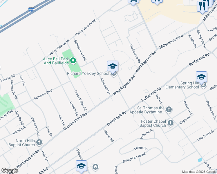 map of restaurants, bars, coffee shops, grocery stores, and more near 3112 Alice Bell Road in Knoxville