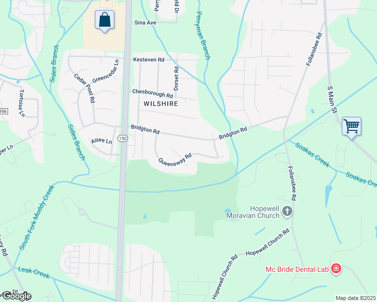 map of restaurants, bars, coffee shops, grocery stores, and more near 5111 Queensway Road in Winston-Salem