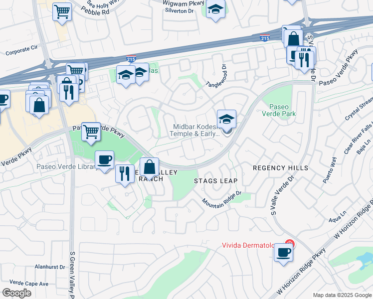 map of restaurants, bars, coffee shops, grocery stores, and more near 263 Antelope Village Circle in Henderson