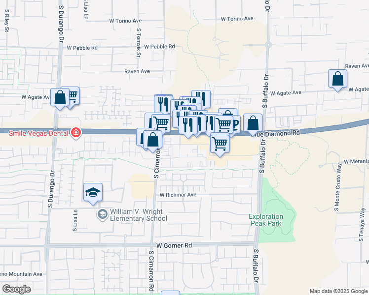 map of restaurants, bars, coffee shops, grocery stores, and more near 8085 Blue Diamond Road in Las Vegas