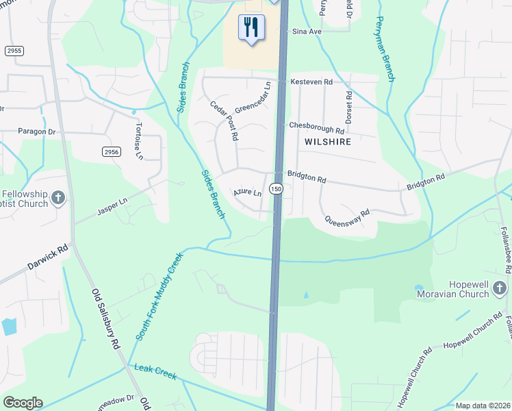 map of restaurants, bars, coffee shops, grocery stores, and more near 3741 Holmes Creek Place in Winston-Salem