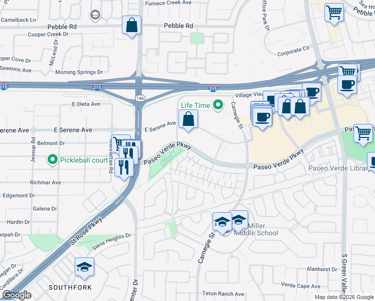 map of restaurants, bars, coffee shops, grocery stores, and more near 203 Animated Court in Henderson
