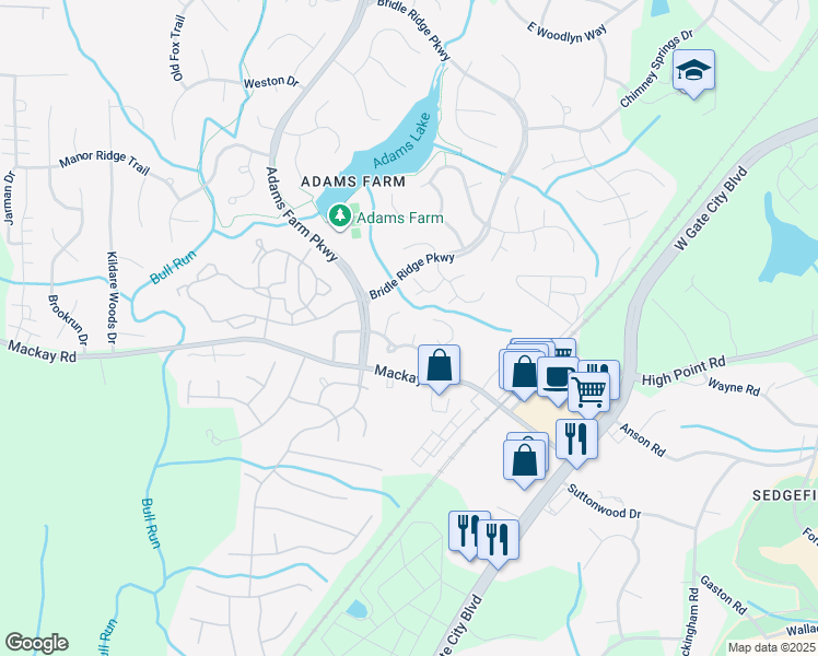 map of restaurants, bars, coffee shops, grocery stores, and more near 5118 Autumncrest Drive in Greensboro