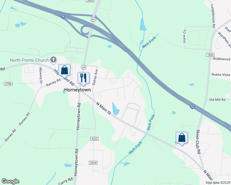map of restaurants, bars, coffee shops, grocery stores, and more near 4029 Monteray Court in High Point