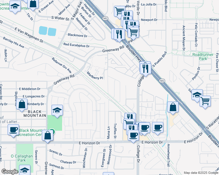 map of restaurants, bars, coffee shops, grocery stores, and more near 514 Mona Lane in Henderson