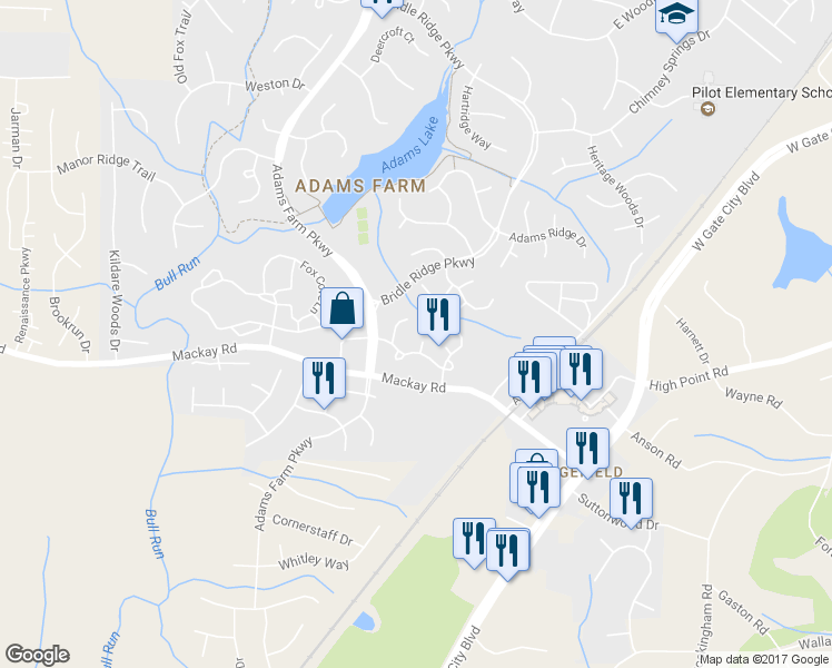map of restaurants, bars, coffee shops, grocery stores, and more near 5118 Autumncrest Drive in Greensboro