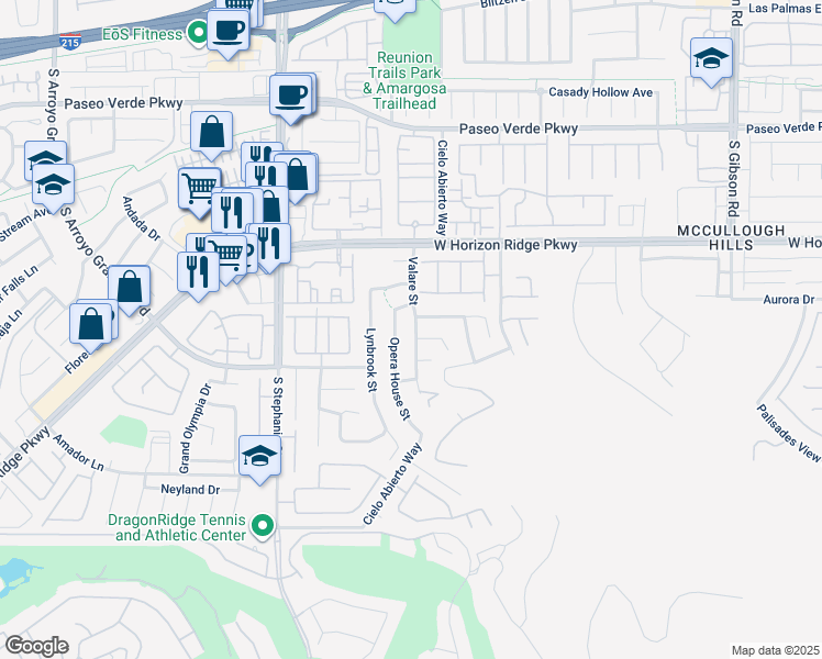 map of restaurants, bars, coffee shops, grocery stores, and more near 209 Valare Street in Henderson