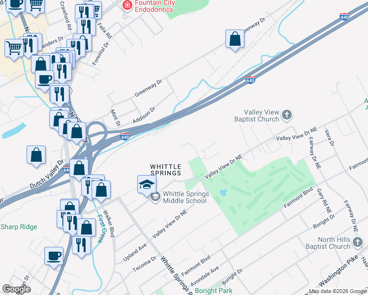 map of restaurants, bars, coffee shops, grocery stores, and more near 3935 Saylor Court in Knoxville
