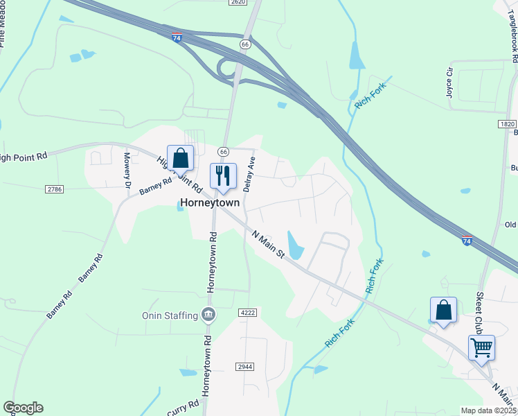 map of restaurants, bars, coffee shops, grocery stores, and more near 121 Centerpiece Drive in High Point